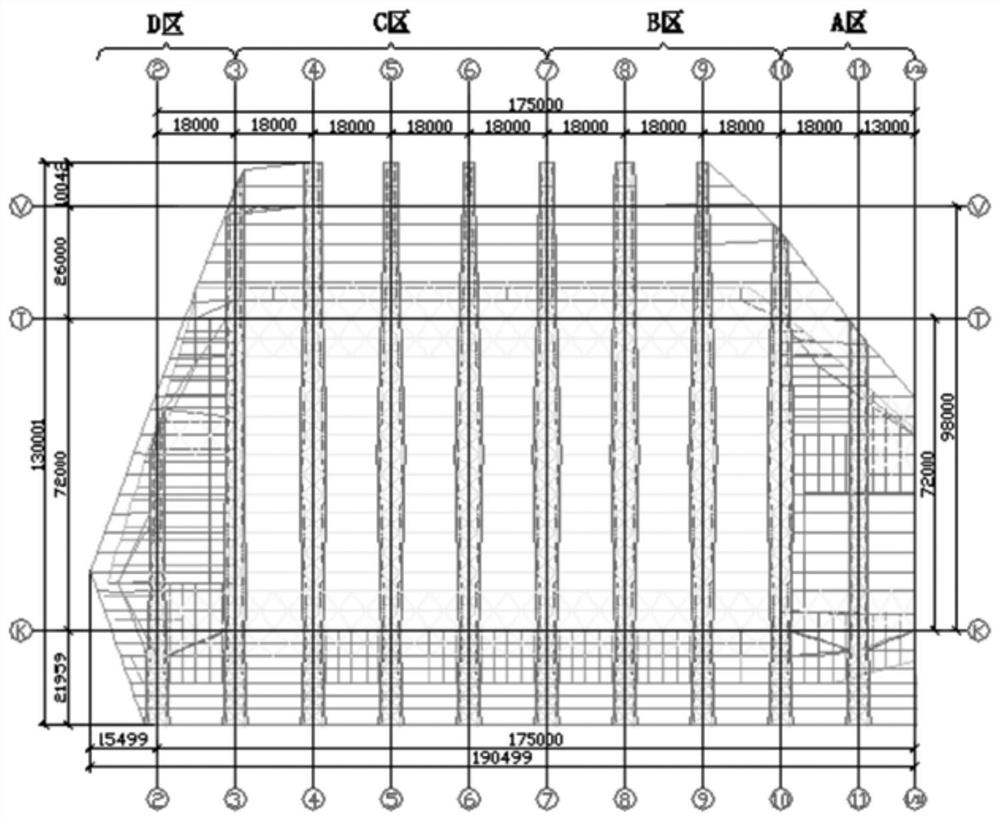 Construction method of multi-line long span inverted trapezoidal space truss roof system