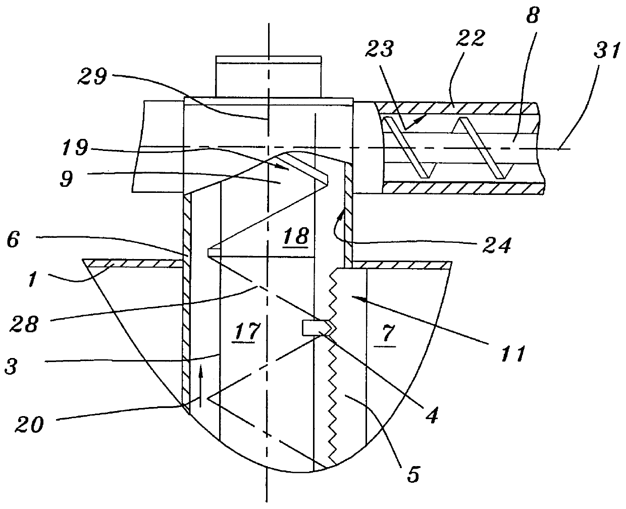 Processing device for crushing, conveying and plastifying thermoplastic synthetic material