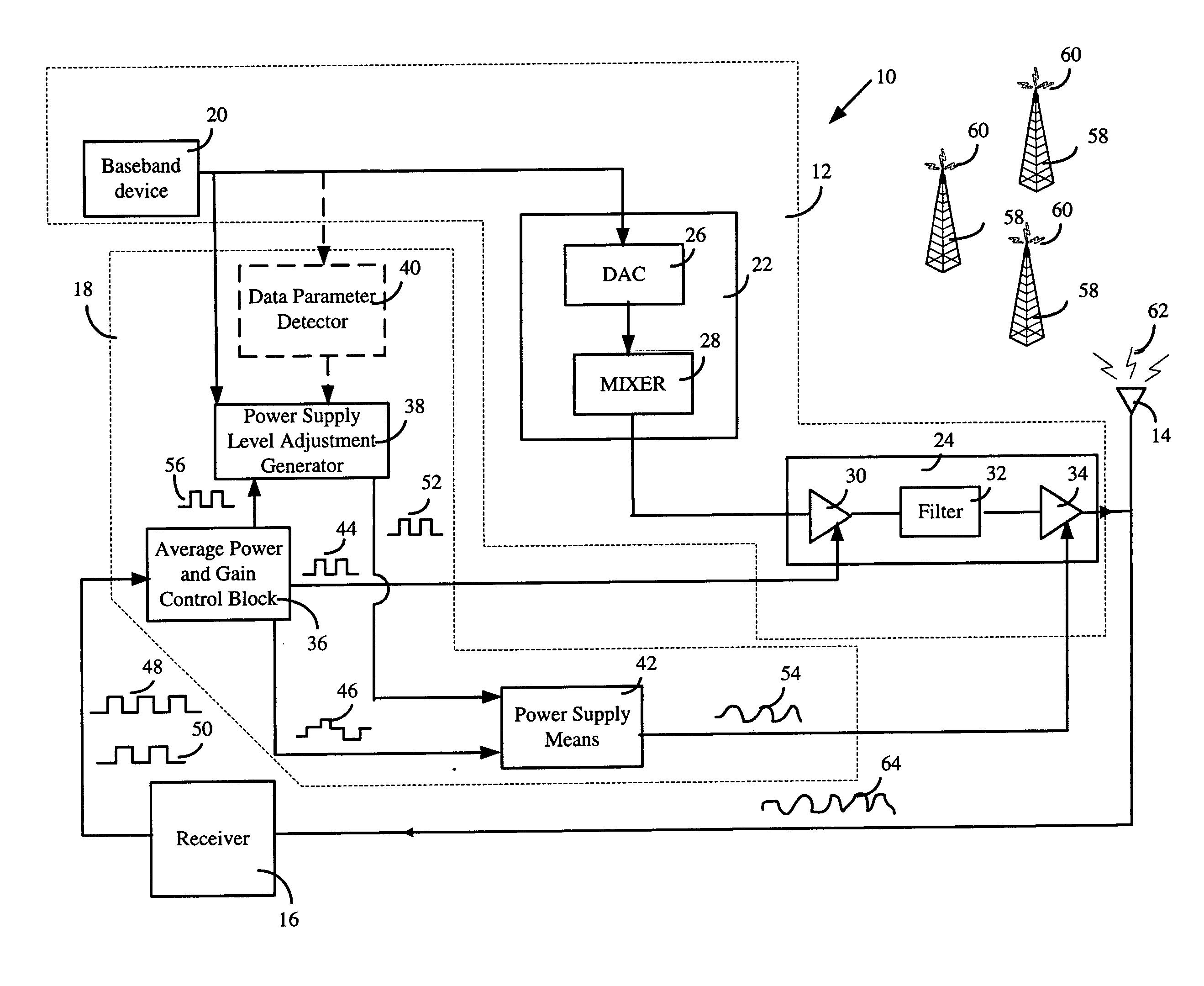 Method and apparatus for improving power amplifier efficiency in wireless communication systems having high peak to average power ratios