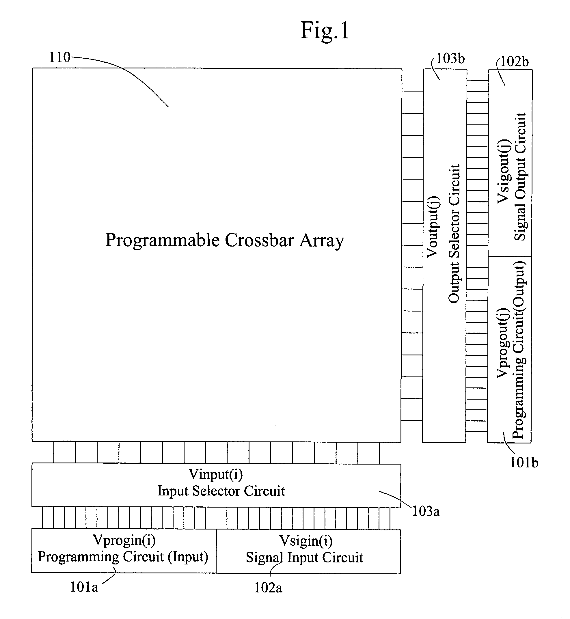 Programmable crossbar signal processor with op-amp outputs