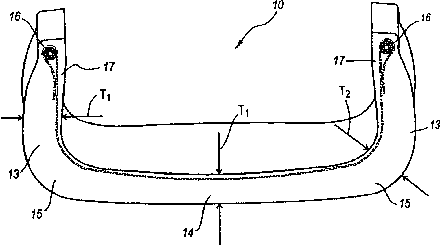 Elastomeric tire with arch shaped shoulders