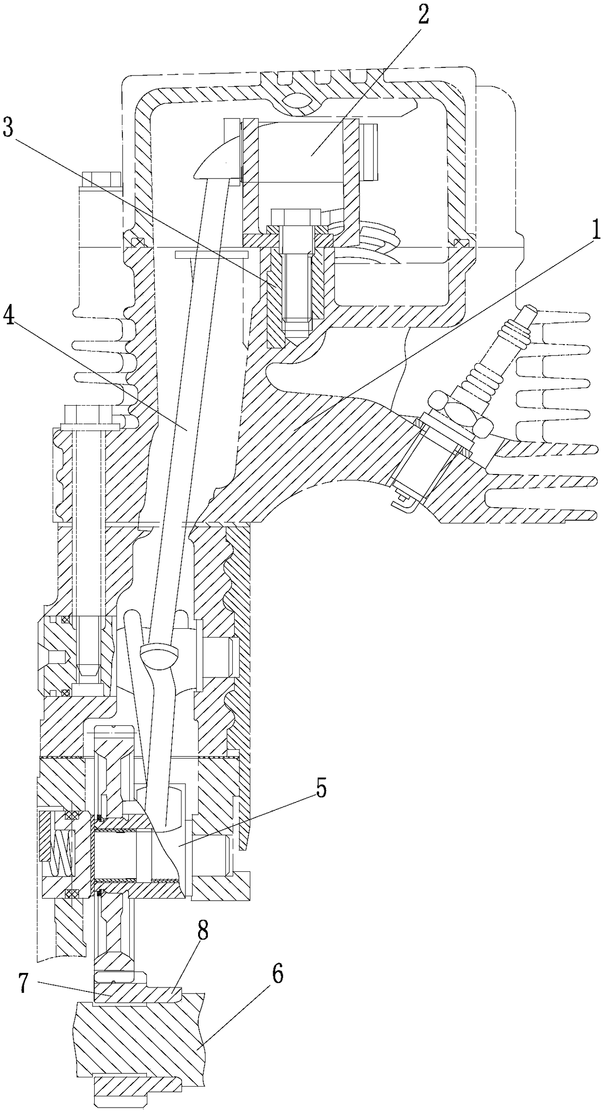 Gas distribution system of engine, and engine