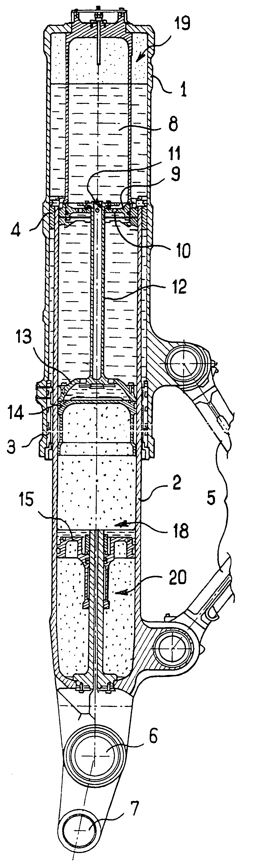 Undercarriage with a three-chamber shock absorber