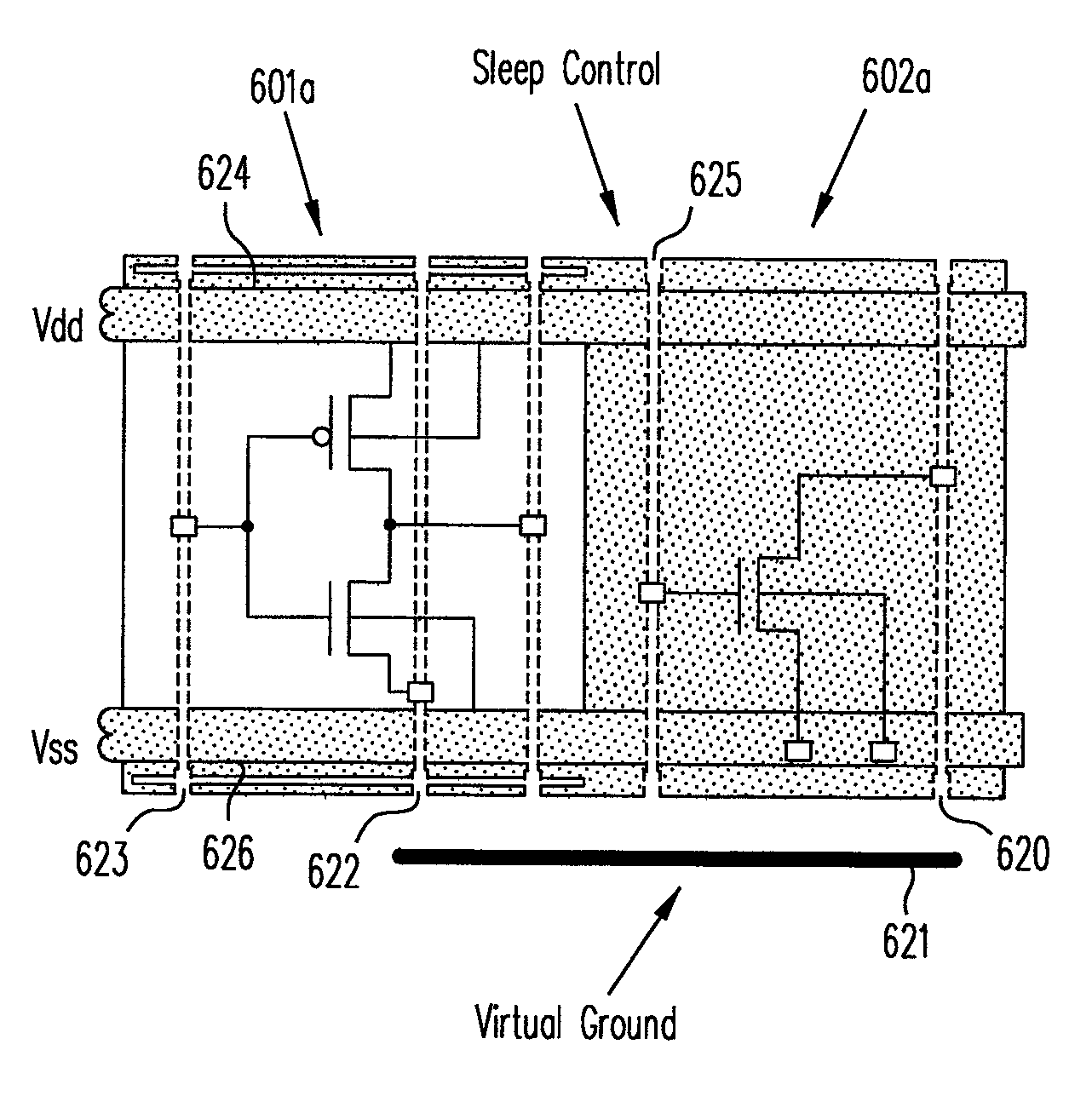 Design method and architecture for power gate switch placement