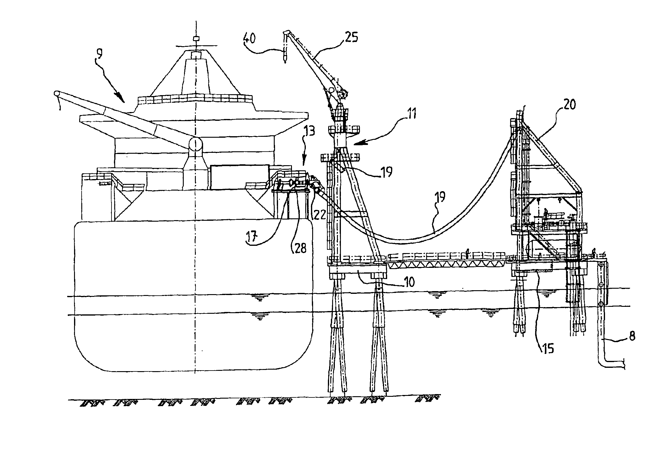 System for transferring a fluid product between a carrying vessel and a shore installation