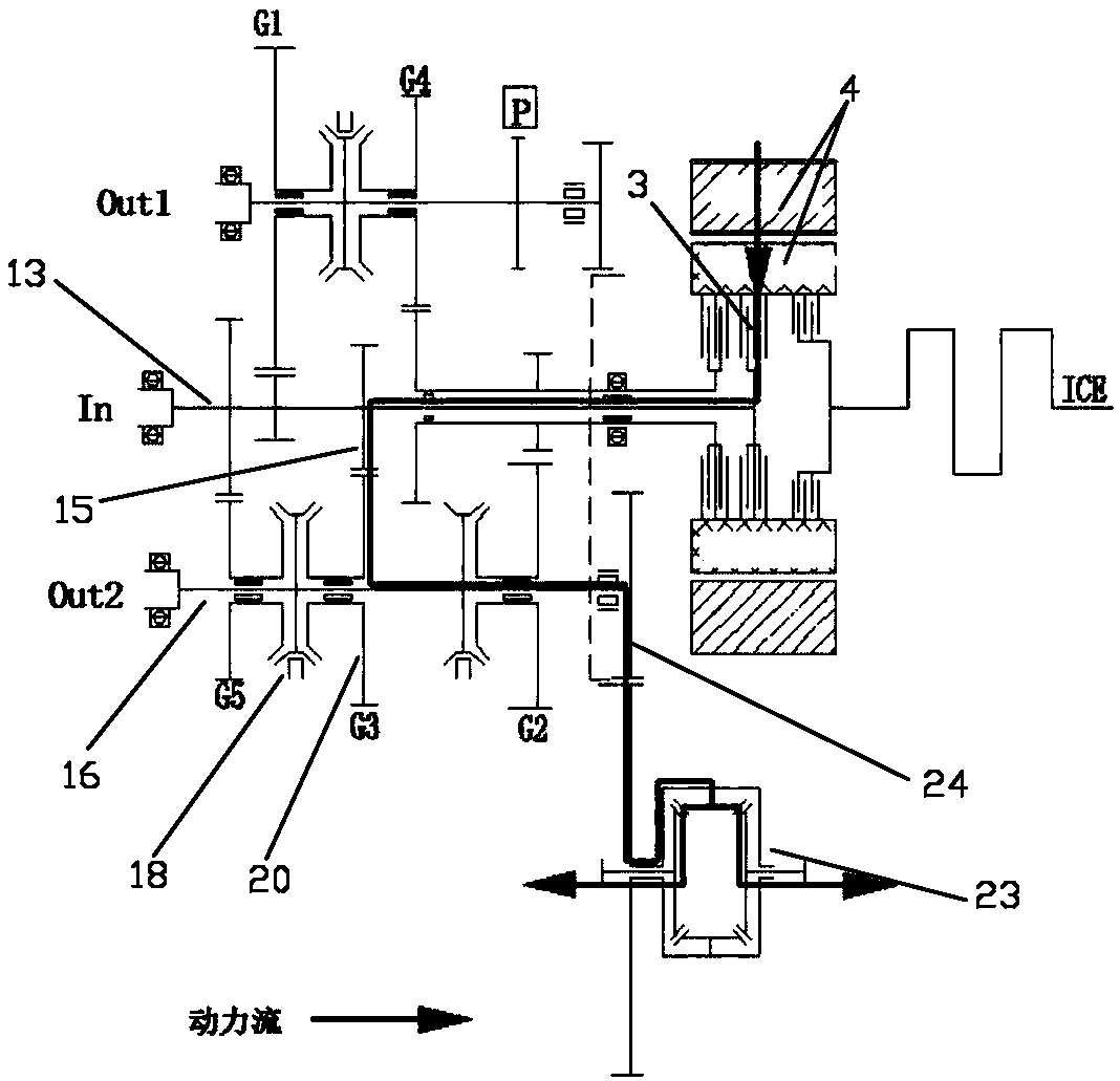 Three-clutch hybrid power transmission