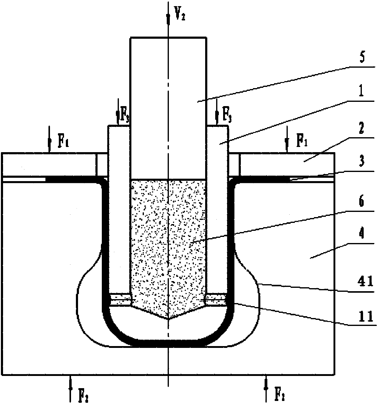 Rigid mold-flexible mold composite forming device and method of reducing cylindrical part