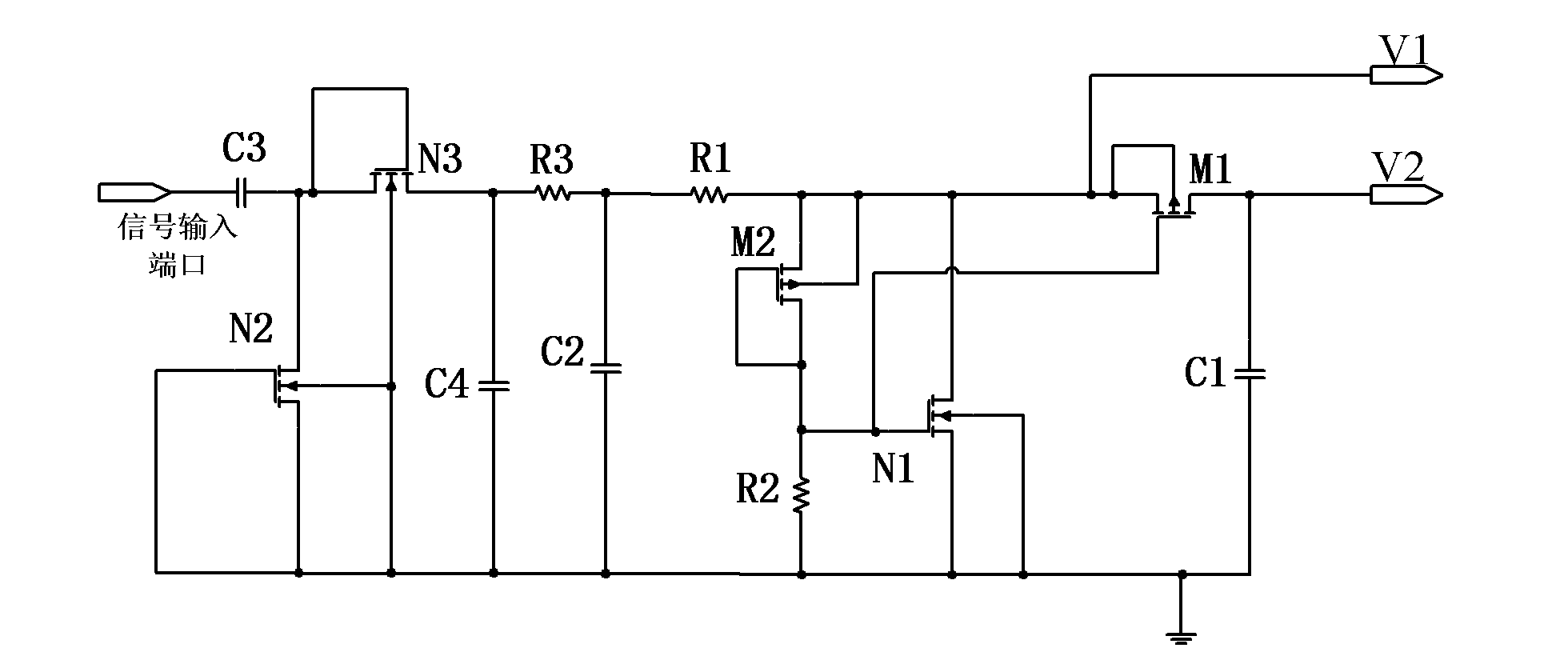 Demodulator circuit for the UHF (Ultrahigh Frequency) radio frequency identification label chip