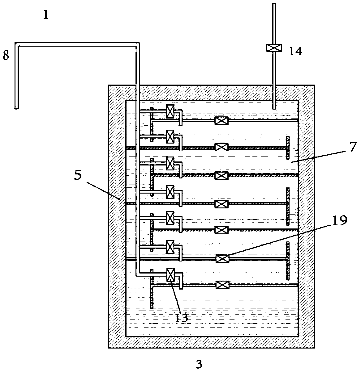 Liquid piston device with internal temperature control for gas isothermal scaling based on gas storage unit