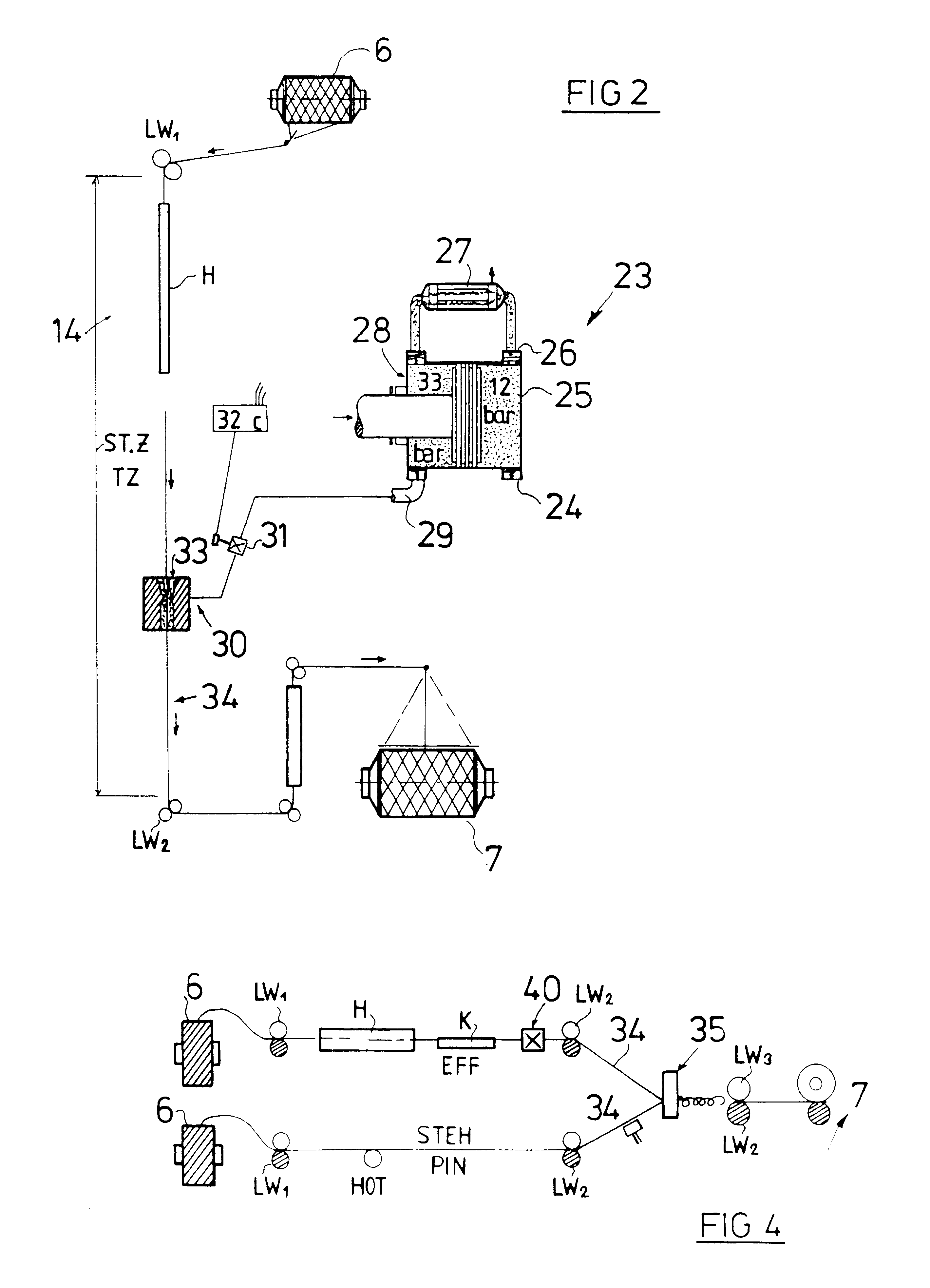 Method and device for treating filament yarn with air