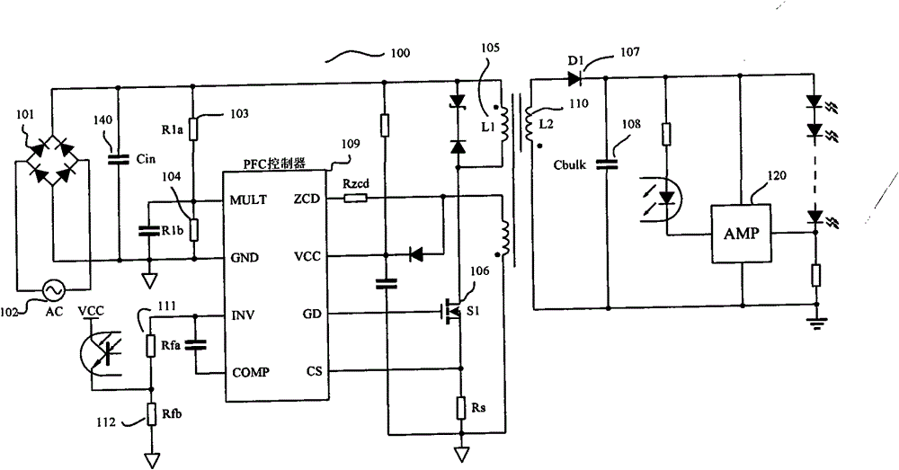 Switching power supply controller for constant current driving of LED by primary side control and method therefor