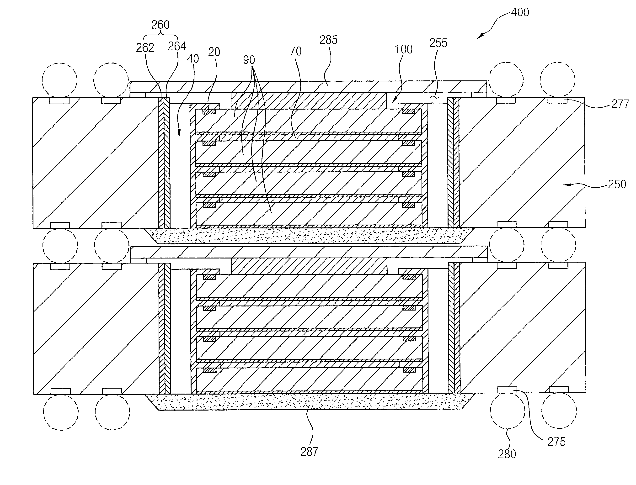 Stacked semiconductor package without reduction in stata storage capacity and method for manufacturing the same