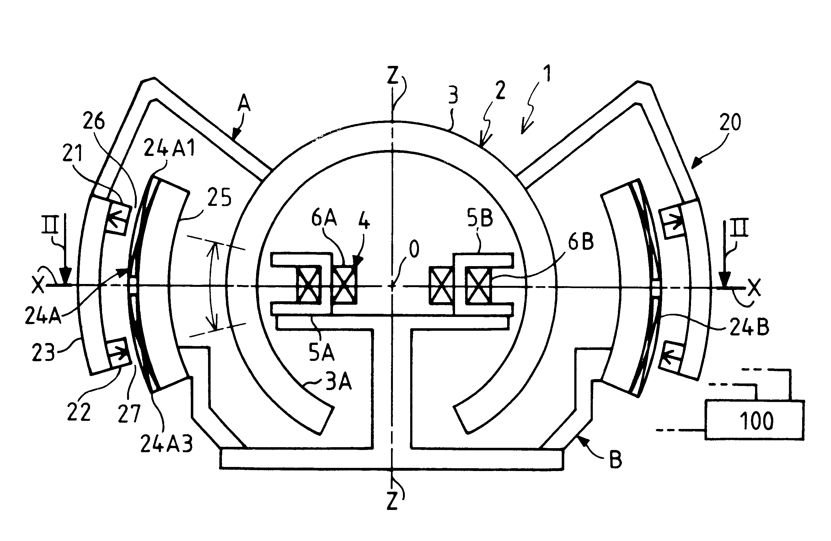 Magnetic centering bearing with high-amplitude tilt control
