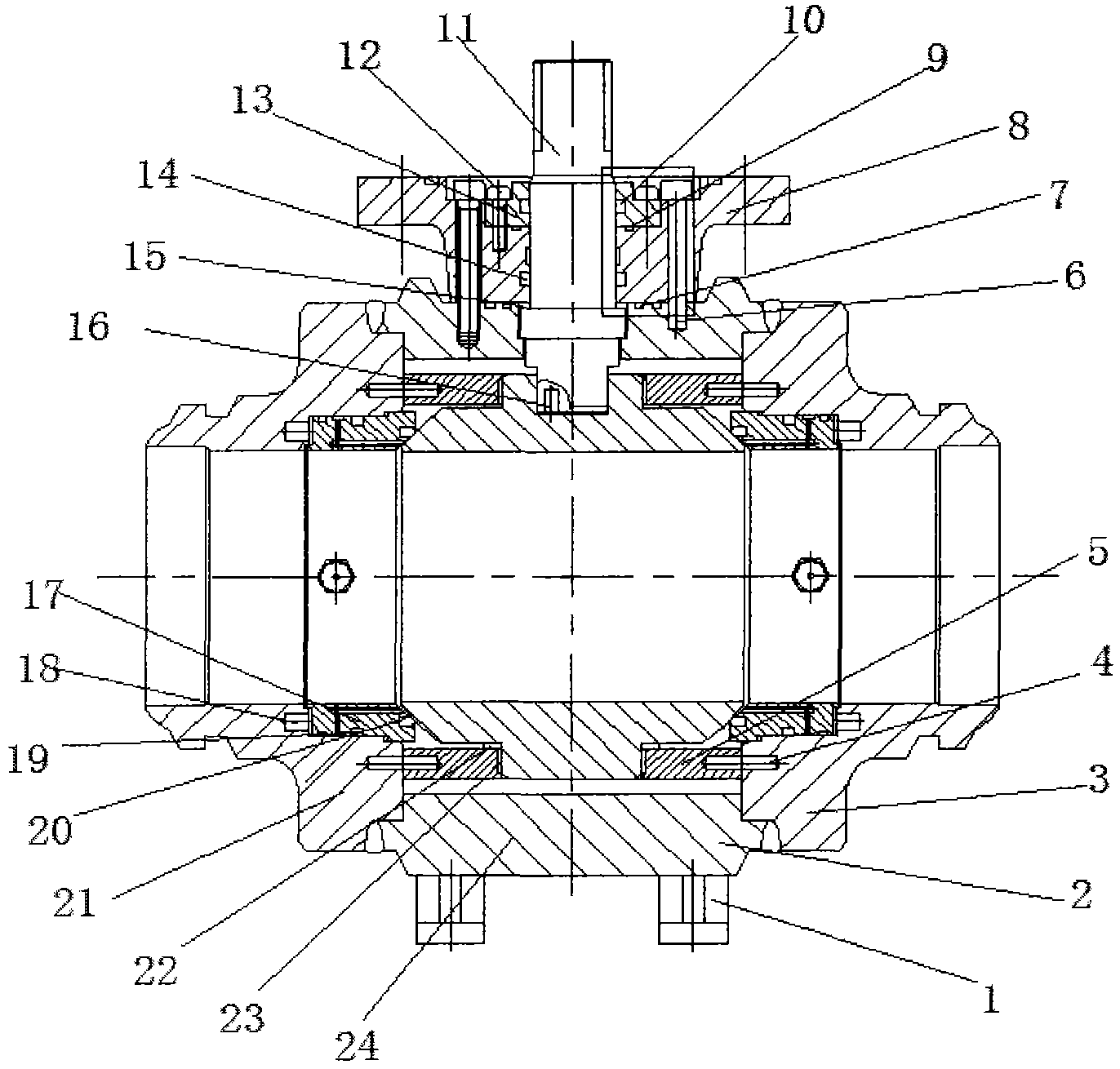 Ball valve with all-welded valve bodies and welding method of ball valve