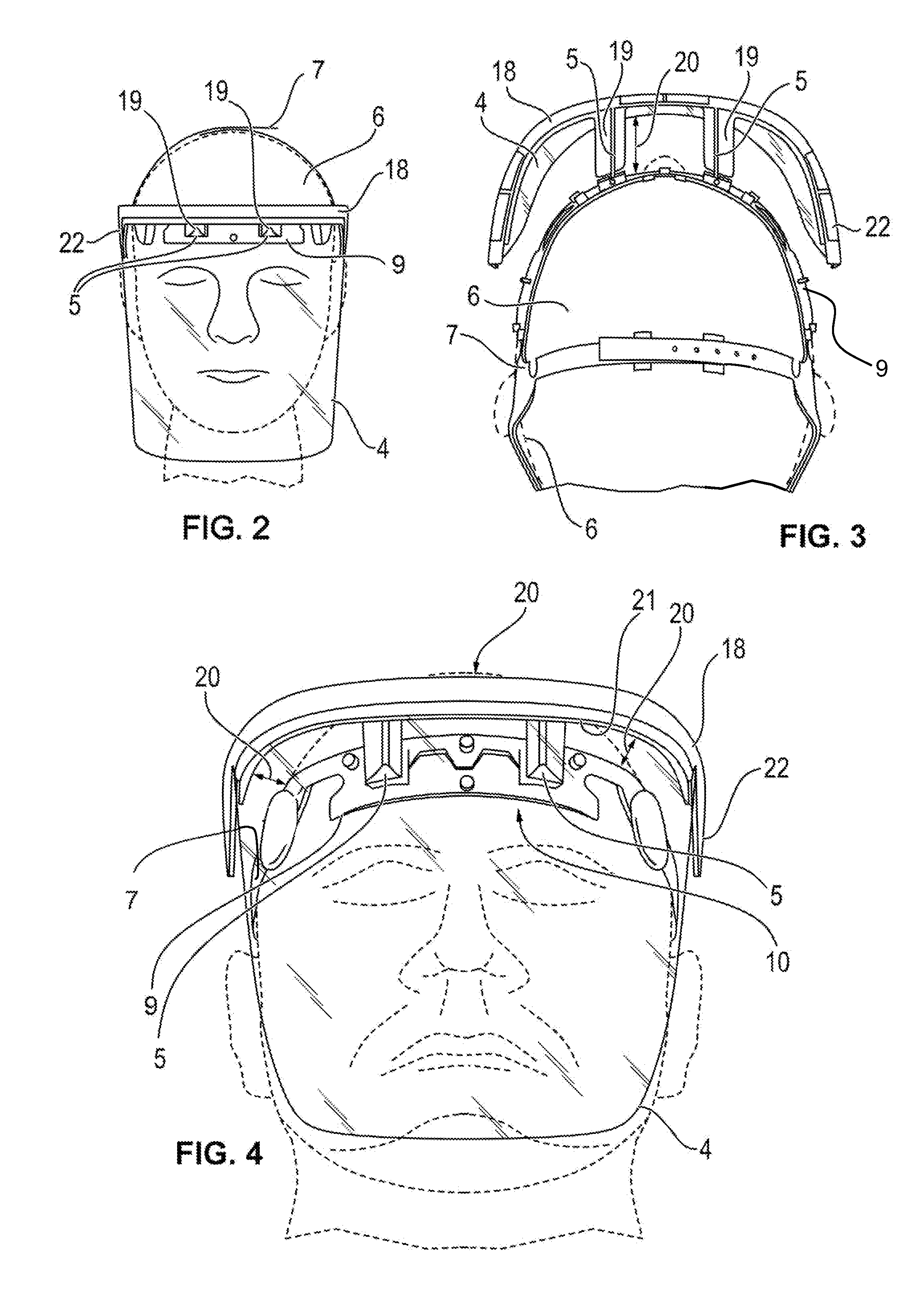 Safety hood with a visor size-independent fastening on the head strap