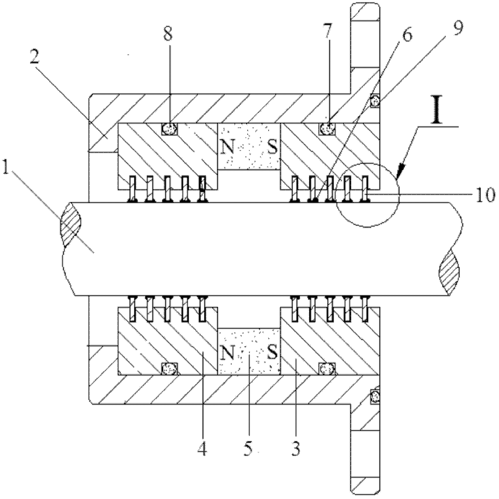 Shaft sealing device with magnetic fluids