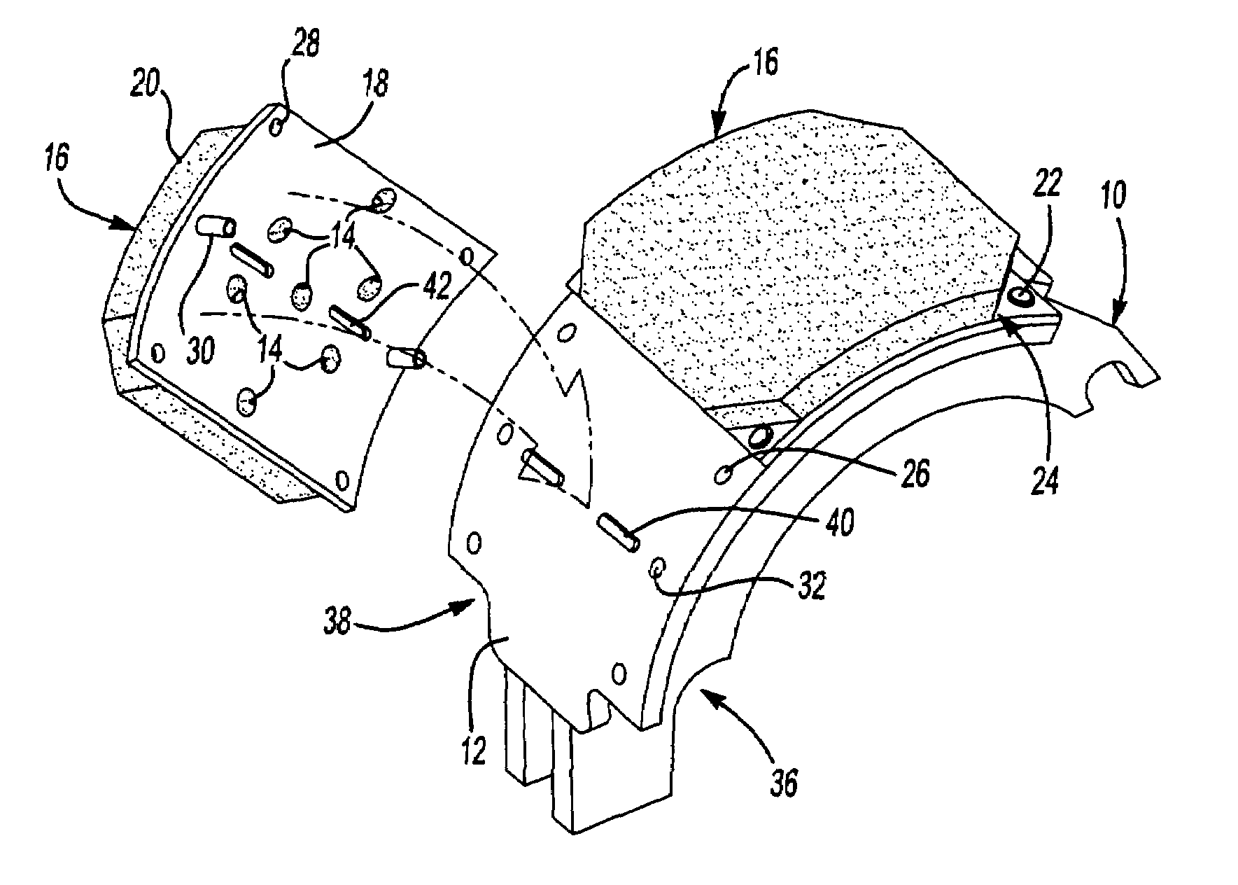 Brake shoe and brake lining blocks with keyed connection