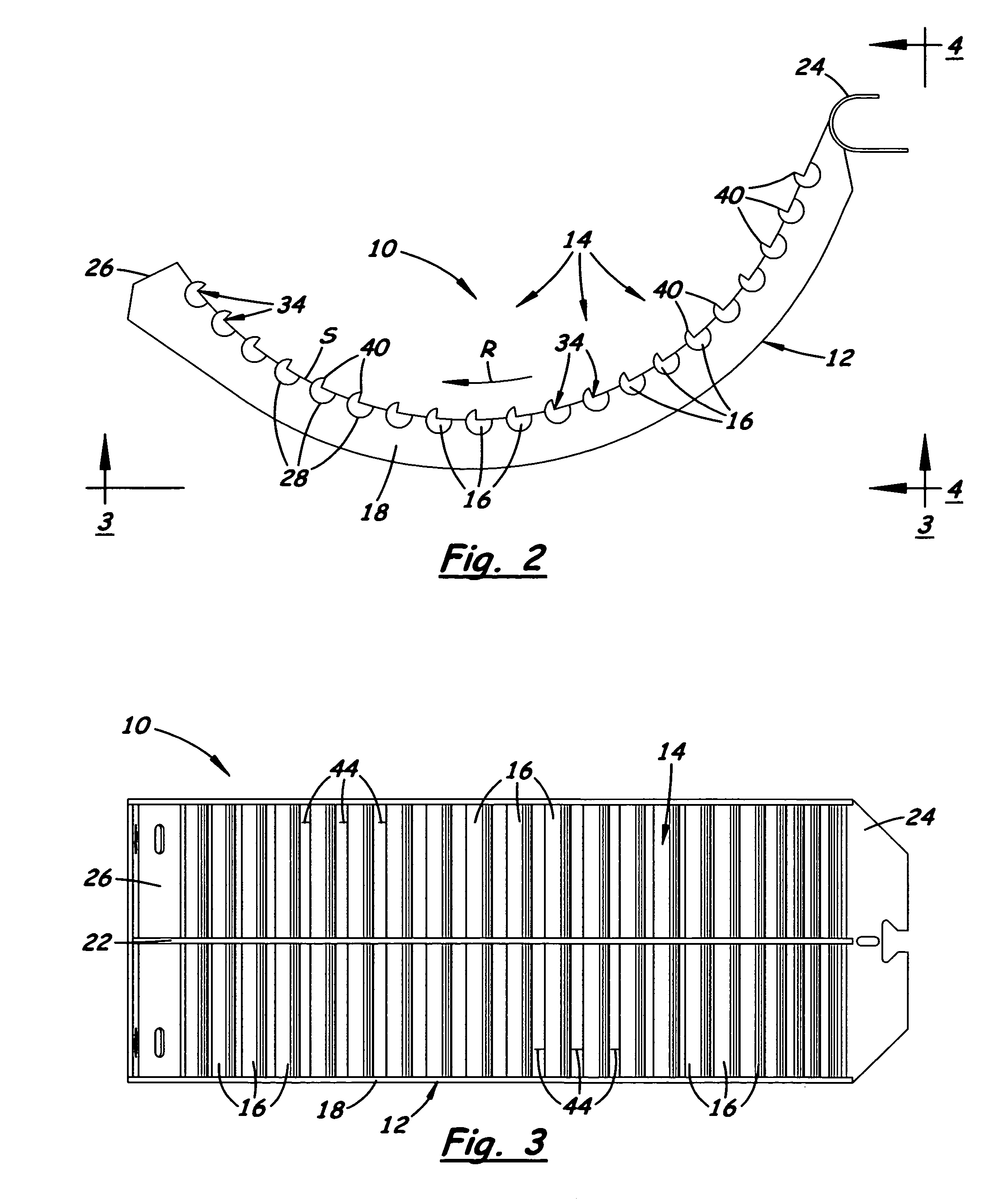 Concave with an array of longitudinally notched spaced apart threshing elements