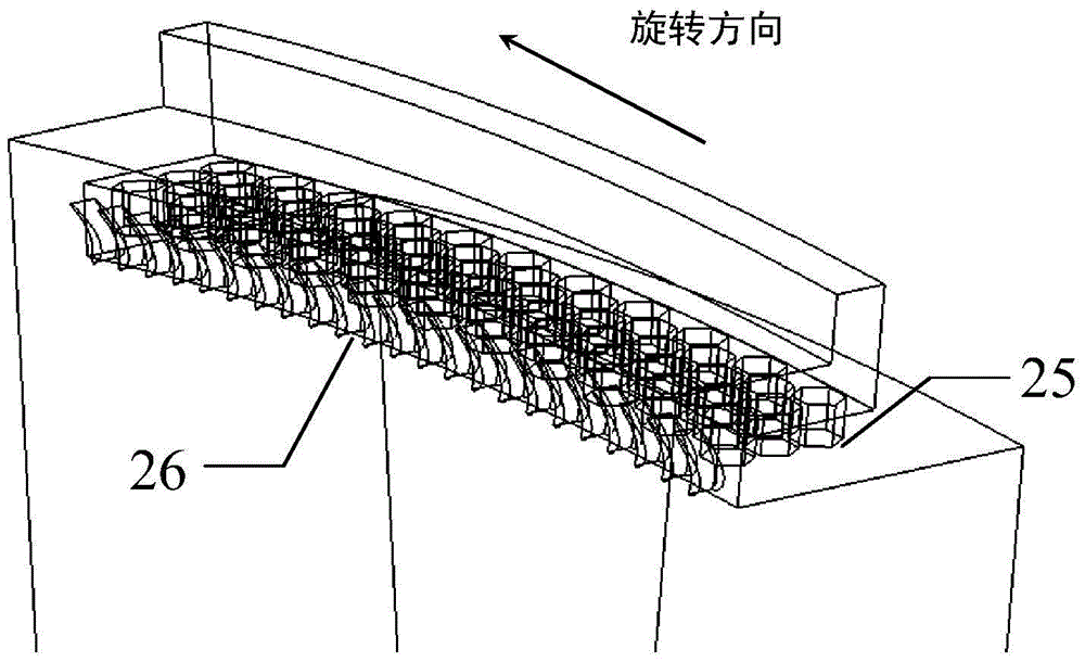 Radial rim sealing structure with damping holes and flow guide blades