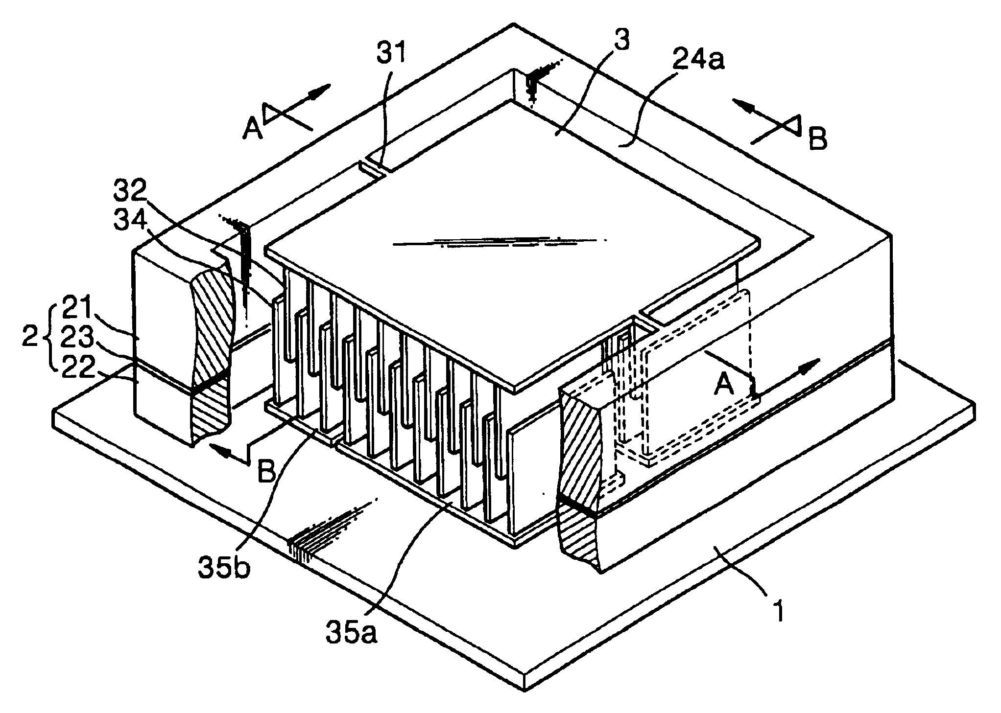 Micro-actuator with interdigitated combs perpendicular to a base