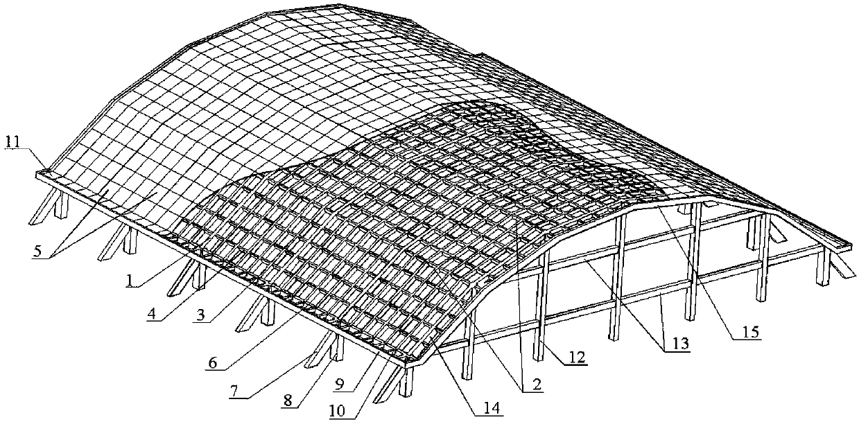 Long-span concrete prismatic surface arch reticulated shell roof structure and manufacturing method thereof