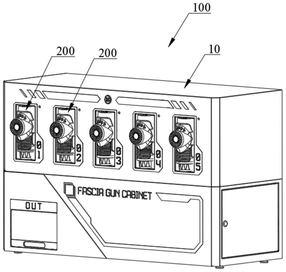 Storage and release device of shared fascia gun