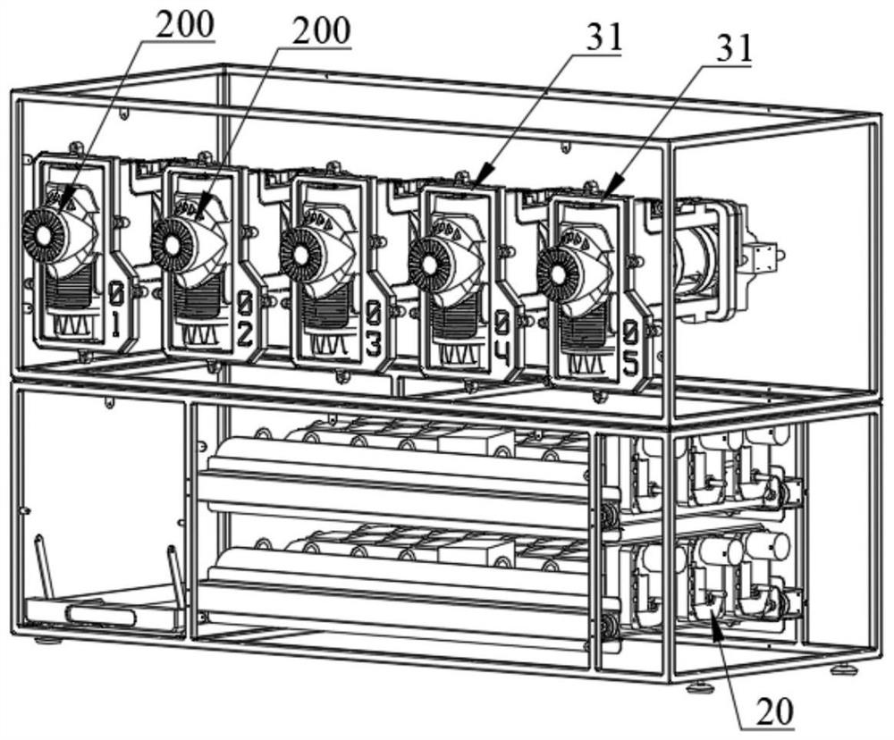 Storage and release device of shared fascia gun