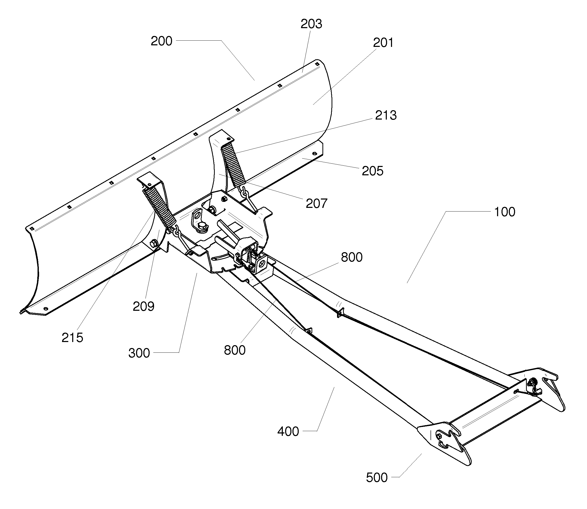 ATV plow support frame assembly with quick locking system and method for installing same