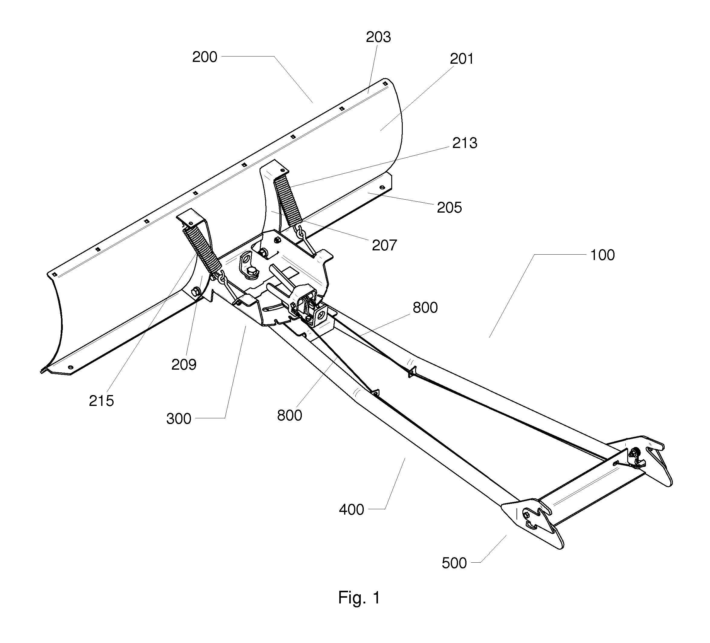 ATV plow support frame assembly with quick locking system and method for installing same