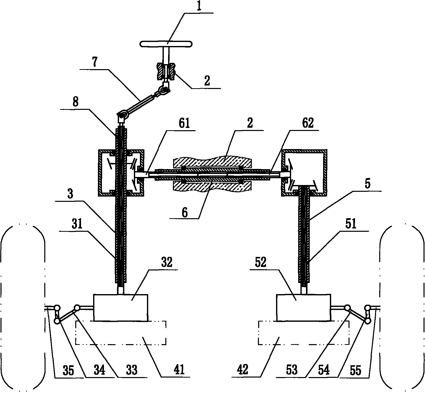 Front steering device capable of changing wheel span and ground clearance