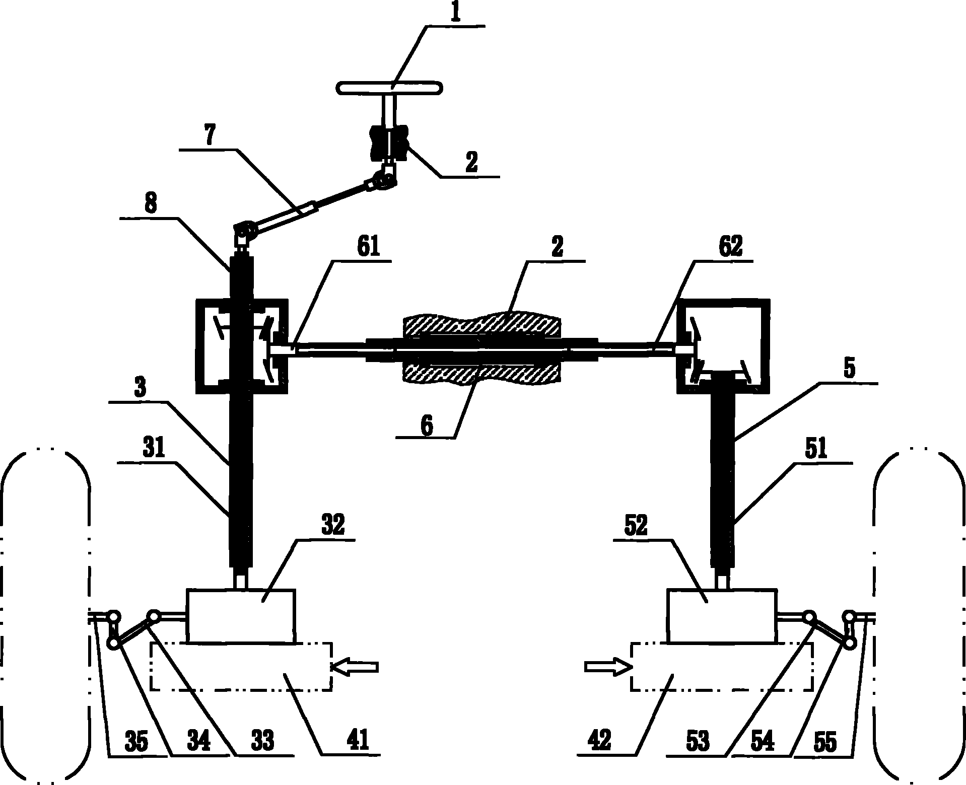 Front steering device capable of changing wheel span and ground clearance