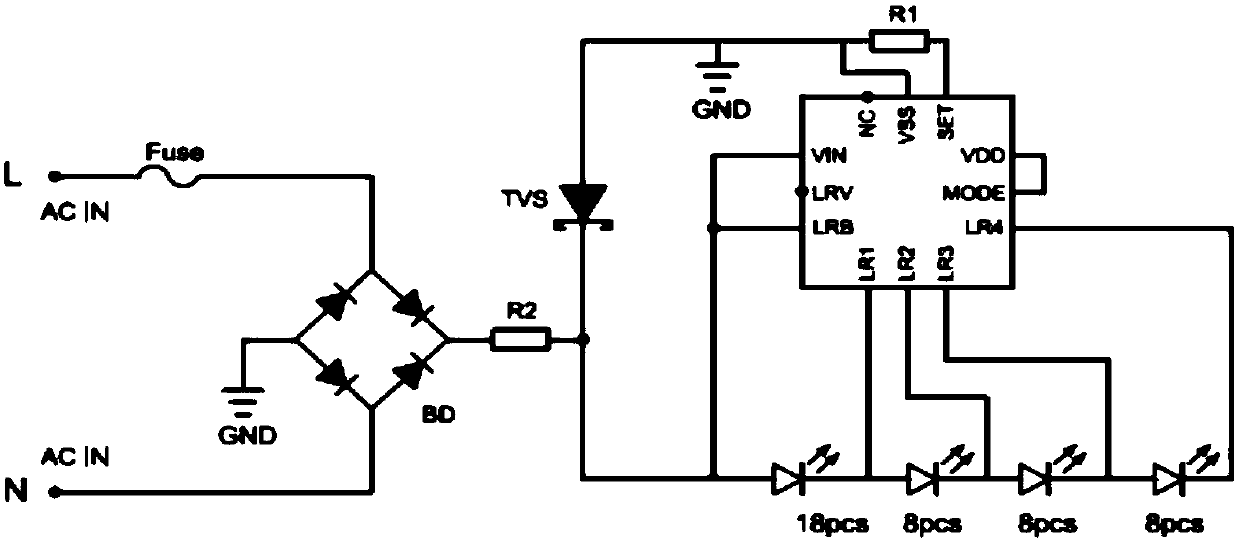 A low frequency flicker AC led circuit