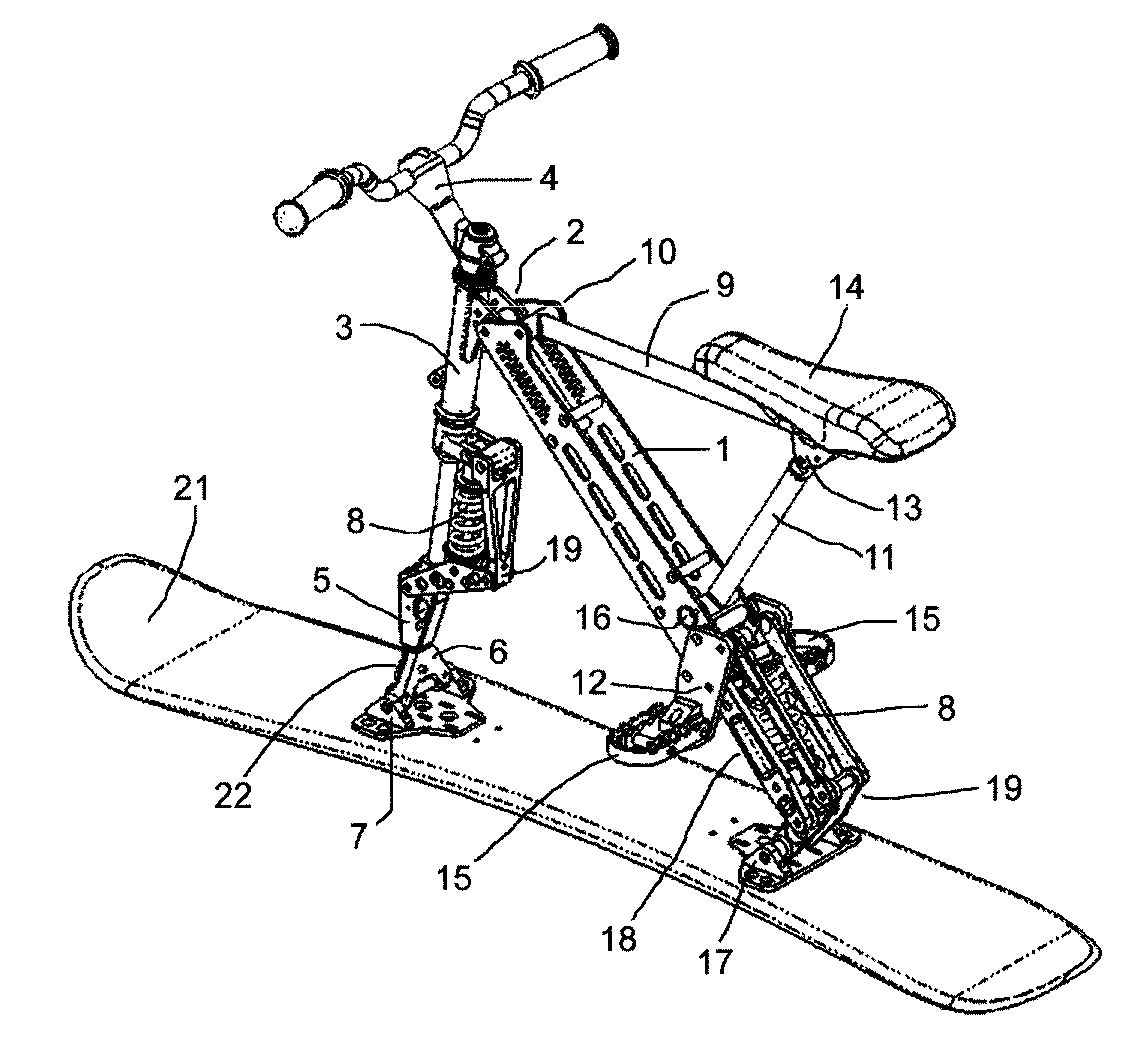 Method and apparatus for control of a collapsible gravity powered snow vehicle