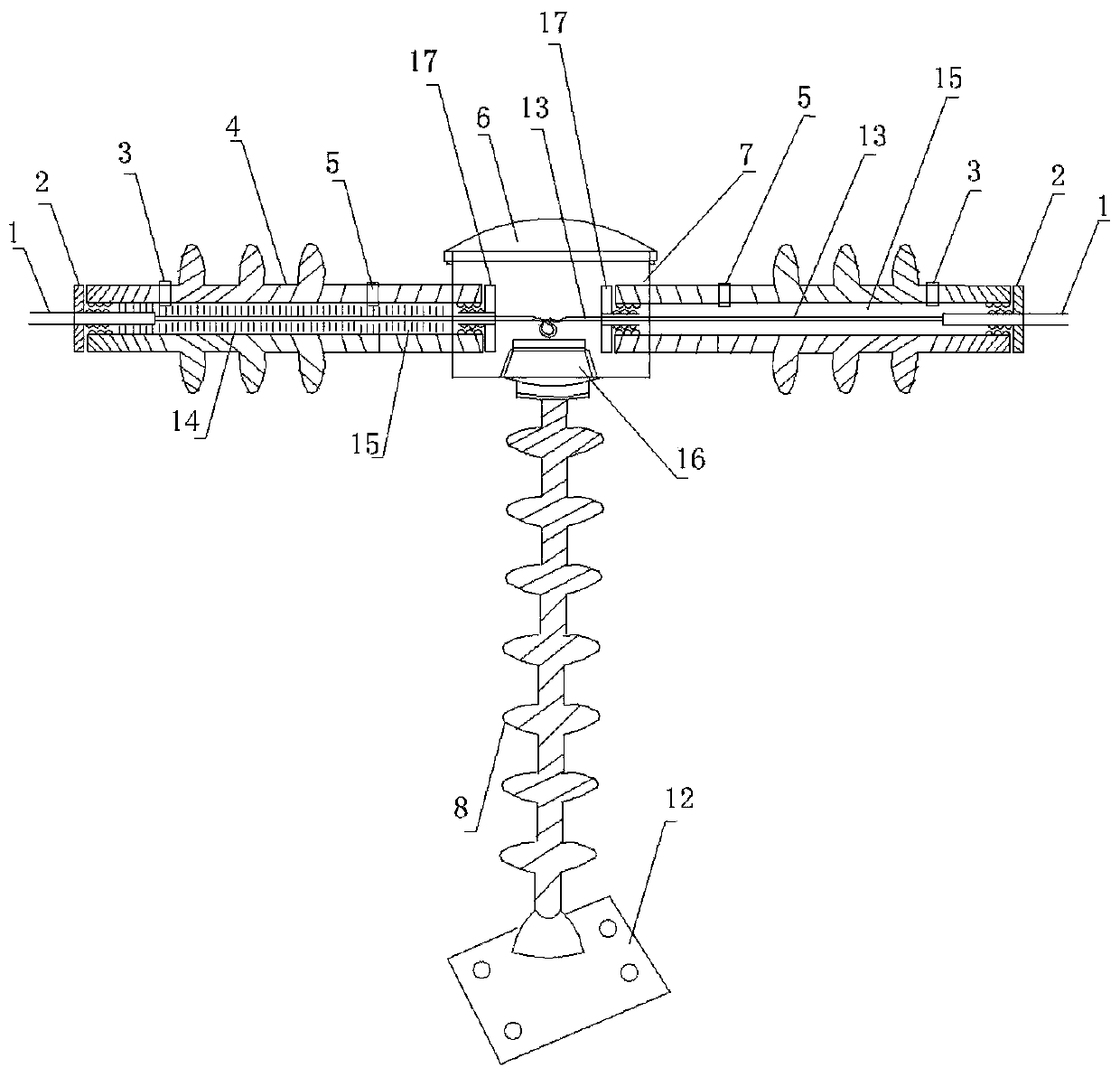 Connecting device and method for phase line composite optical cable of high-voltage power grid