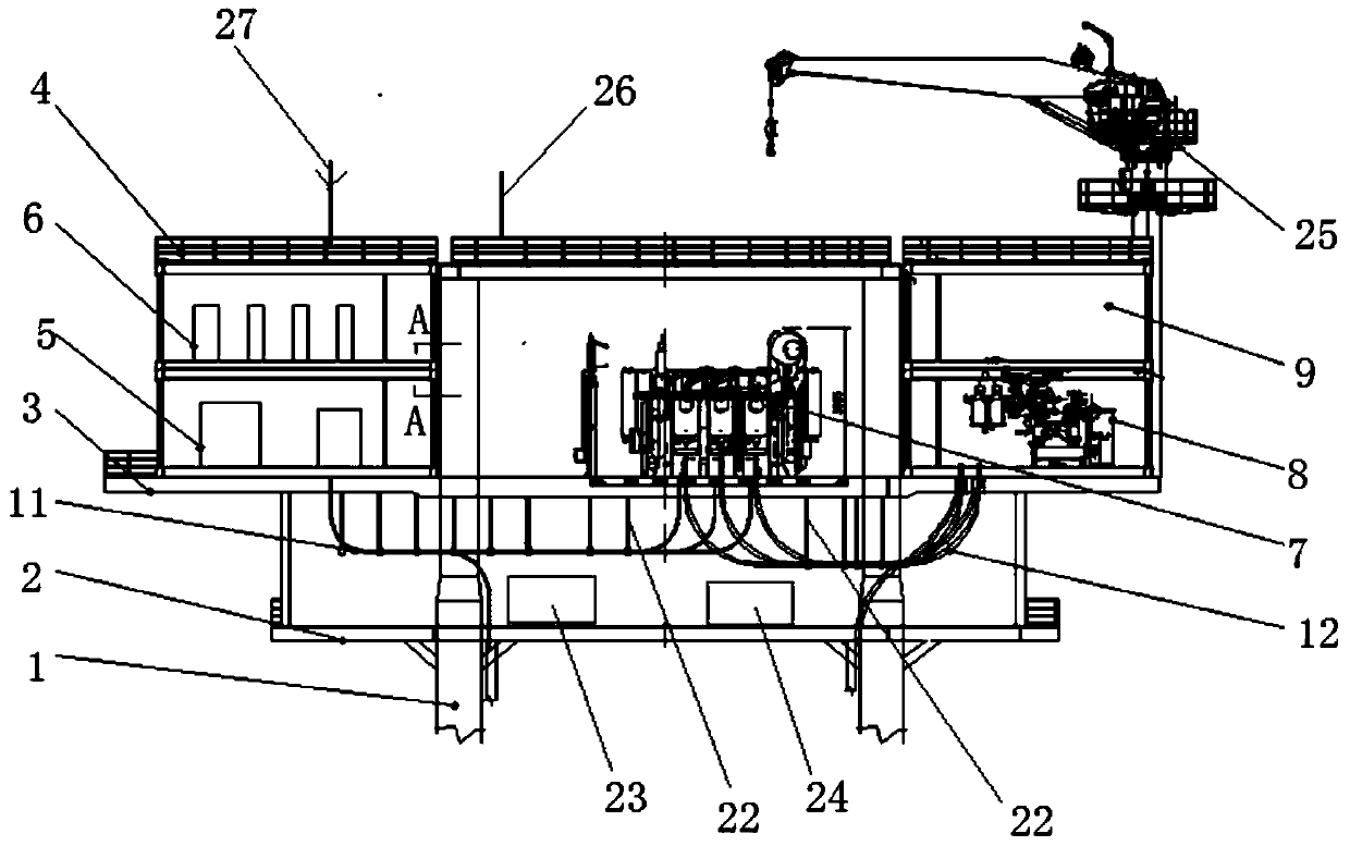 Prefabricated offshore booster station upper module and construction method thereof