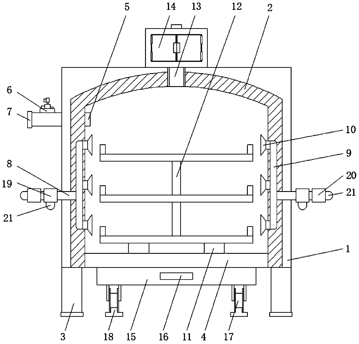 Kiln equipment used for high borosilicate glass pipe and capable of being subjected to convenient cleaning and convenient maintenance