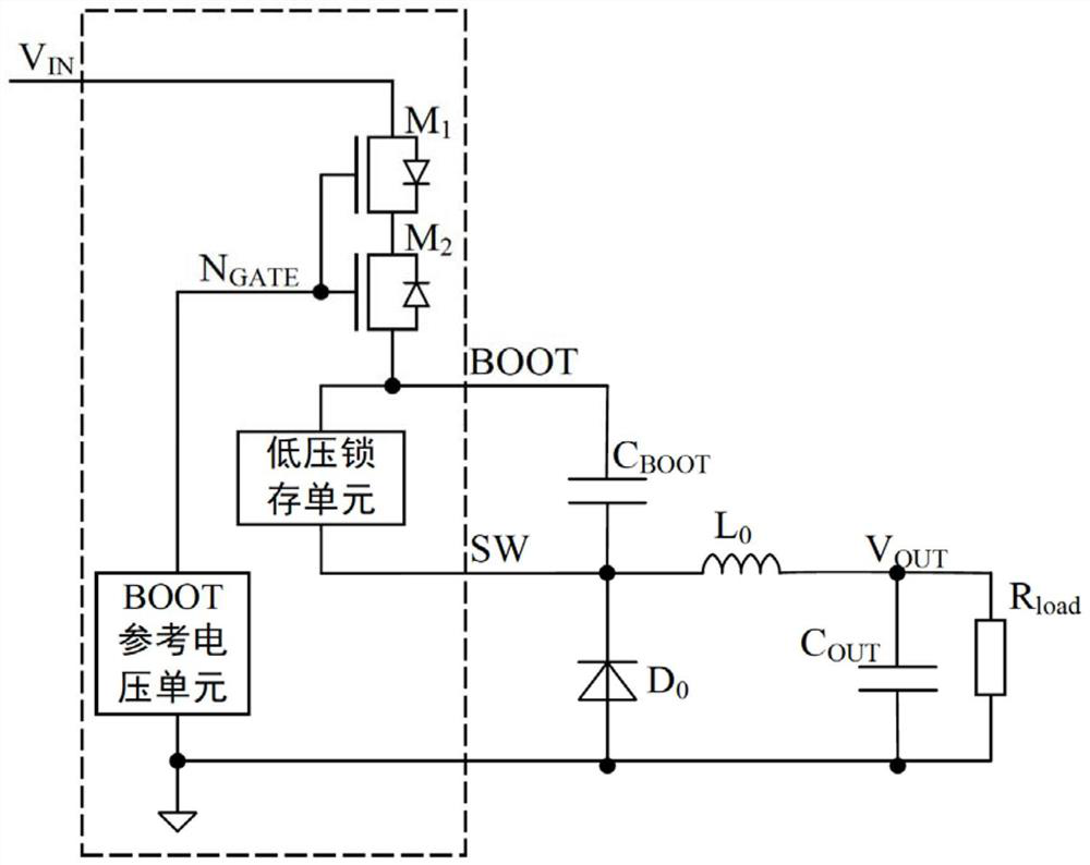 Asynchronous step-down dcdc chip and bootstrap circuit based on asynchronous step-down dcdc chip