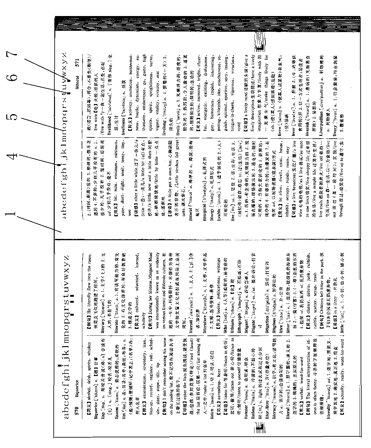 Dictionary with English letter ruler and English word searching method of dictionary