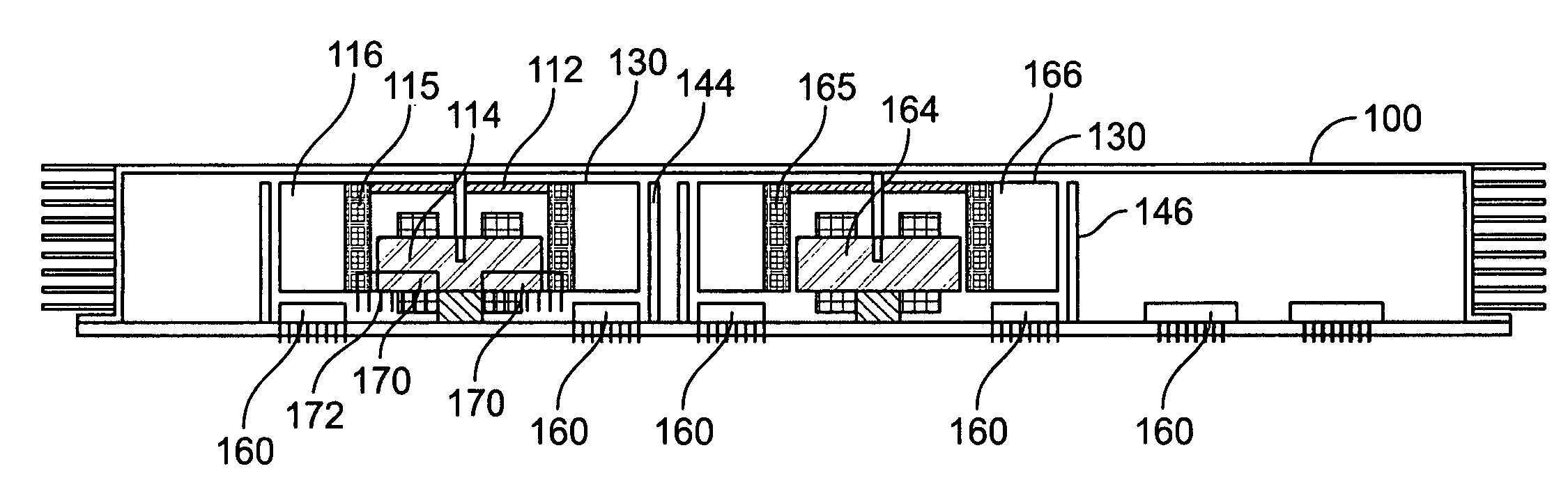 Integrated liquid cooling device with immersed electronic components