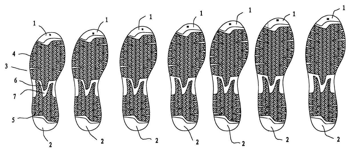 Soles with grading design and manufacturing method thereof