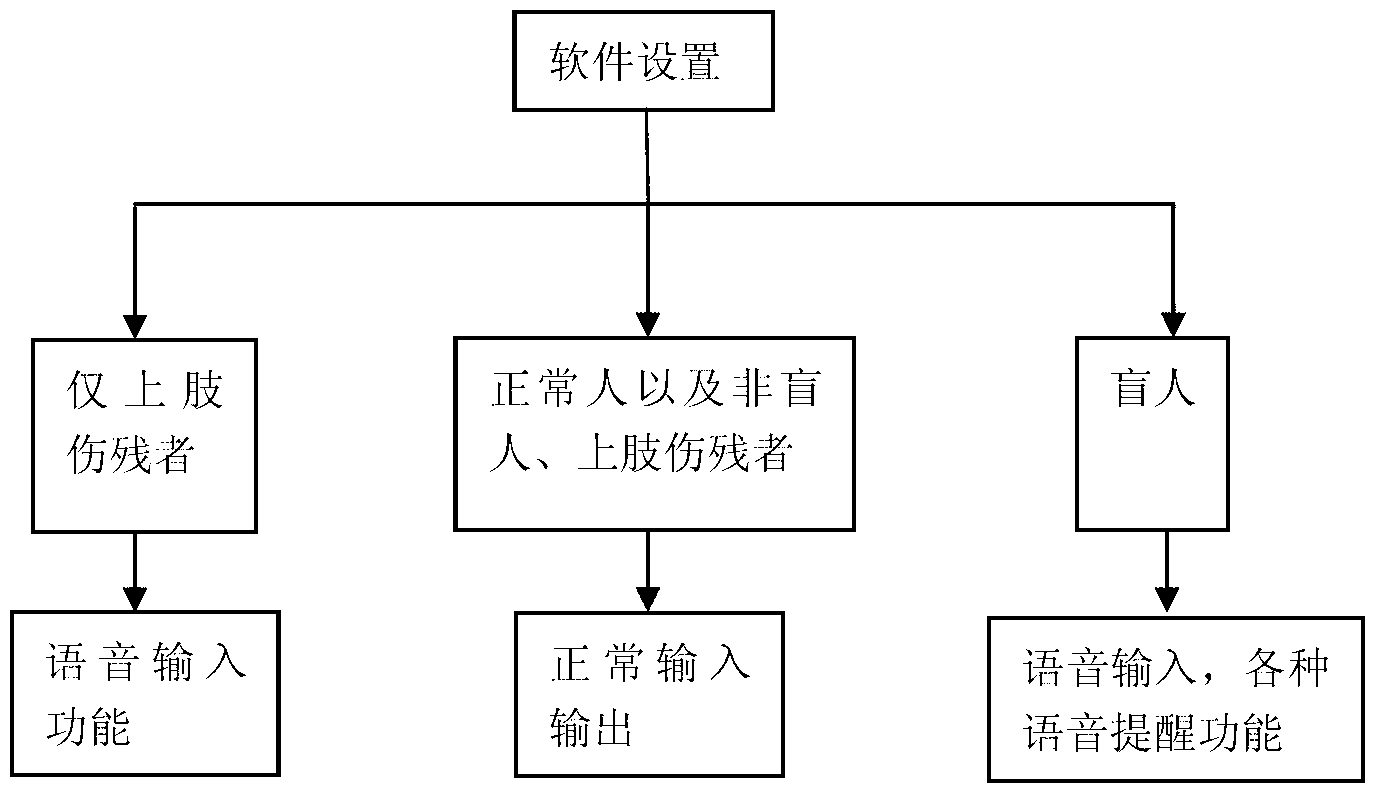 Implementing method of software capable of being used by disabled people