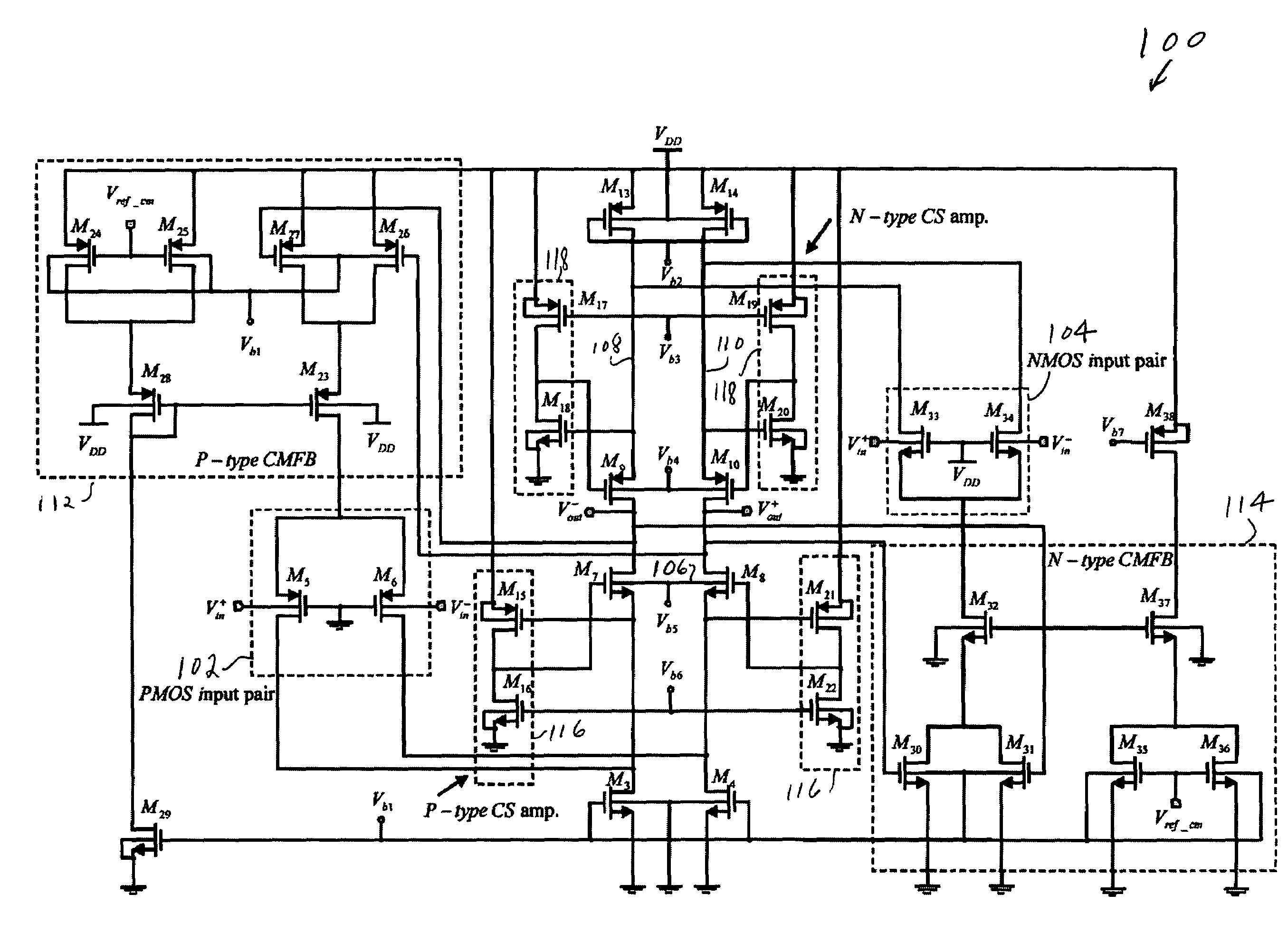 High-gain, bulk-driven operational amplifiers for system-on-chip applications