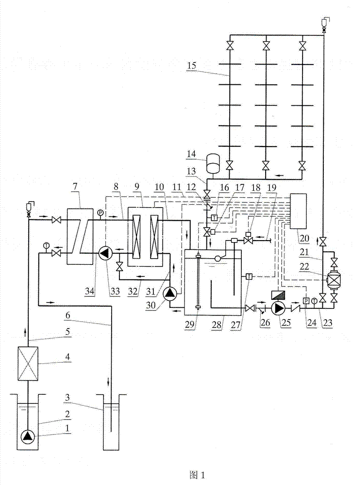 Supply system of hot water prepared by geothermal water combined with water source heat pump