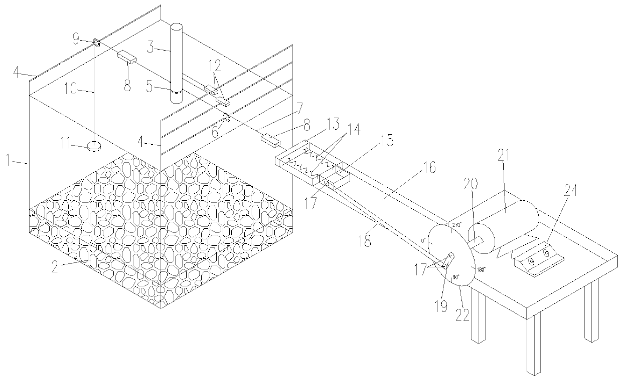 Multi-load coupling loading device for testing ocean engineering pile foundation-soil dynamic response