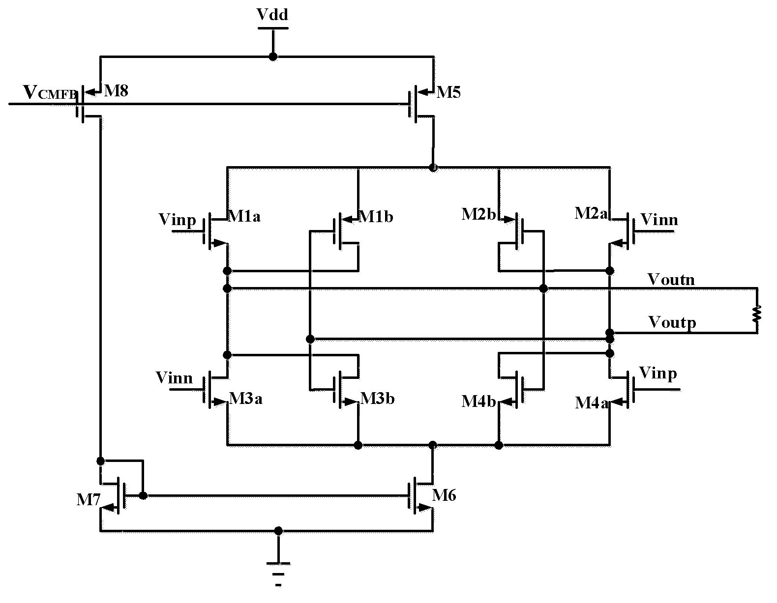 Circuit structure for reducing input load of output driving module of LVDS (low voltage differential signaling) driver