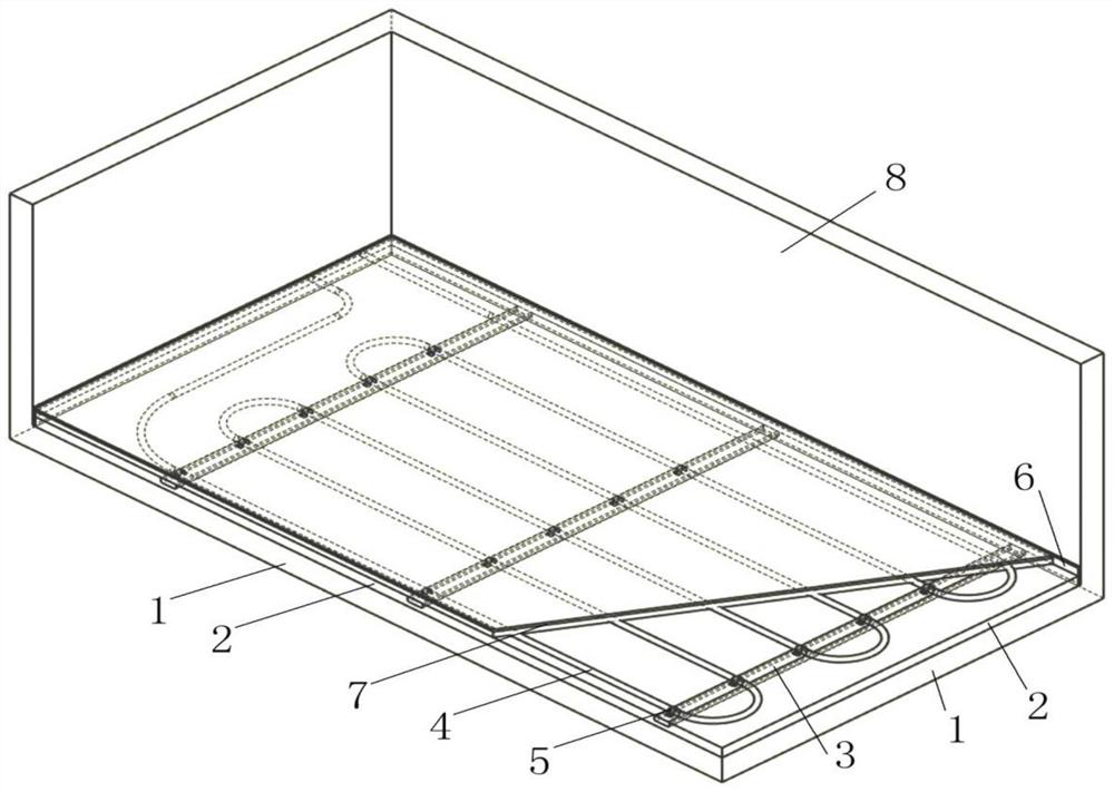 Rib positioning gypsum-based thermal insulation slurry floor heating system and construction method