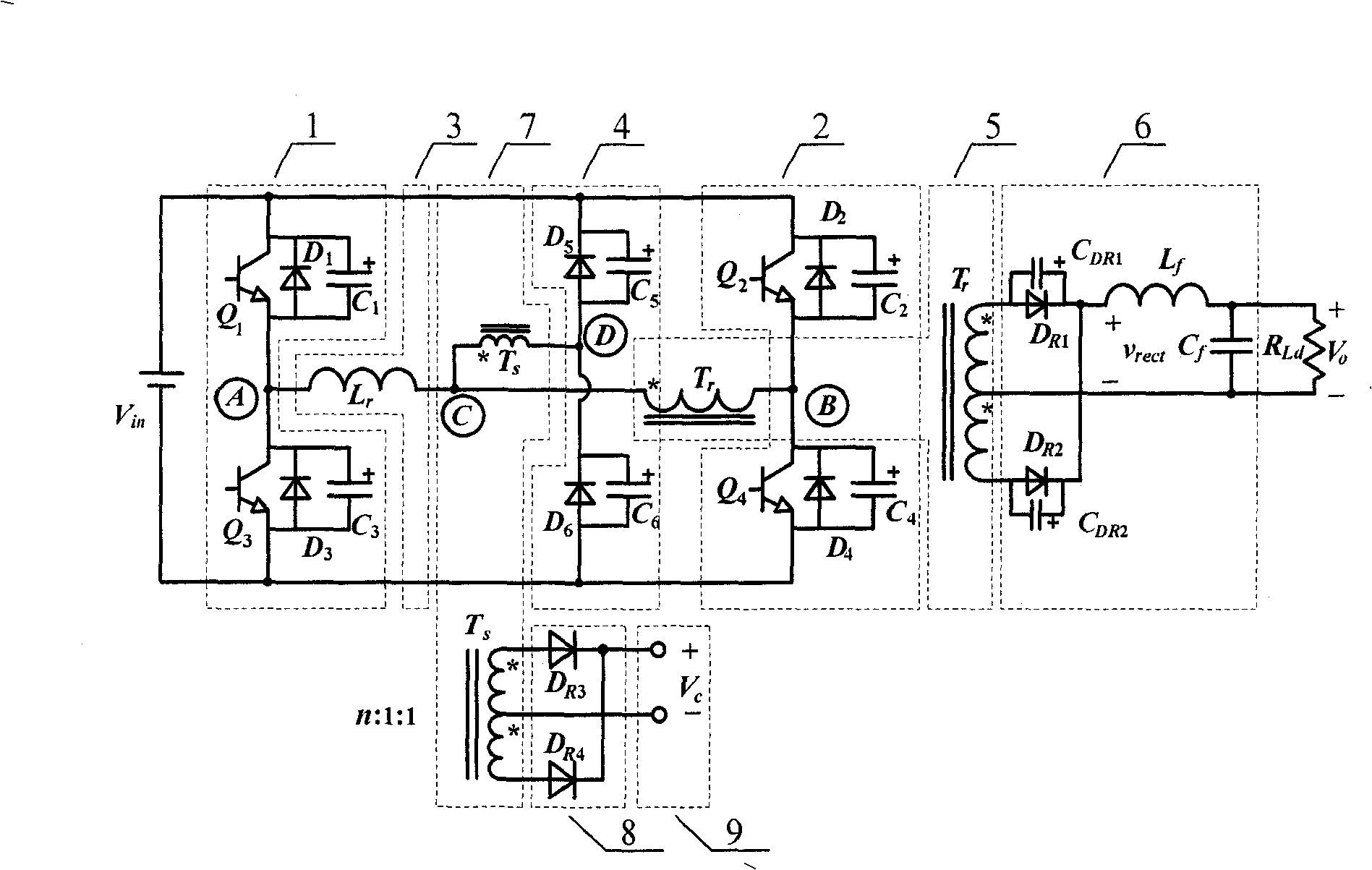 DC zero-voltage switched full-bridged converter of diode mutual inductor clamp