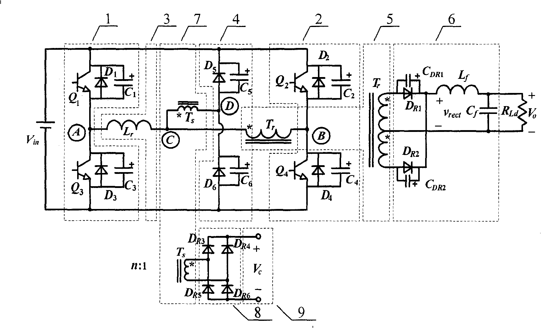 DC zero-voltage switched full-bridged converter of diode mutual inductor clamp