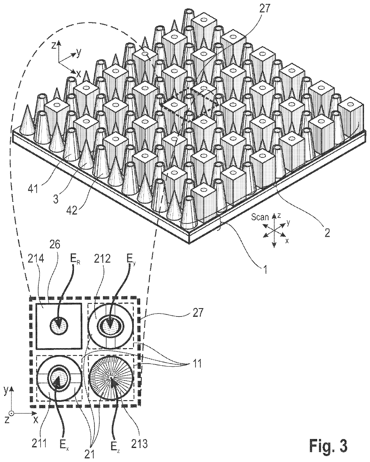Assembly for Detecting the Intensity Distribution of Components of the Electromagnetic Field in Beams of Radiation