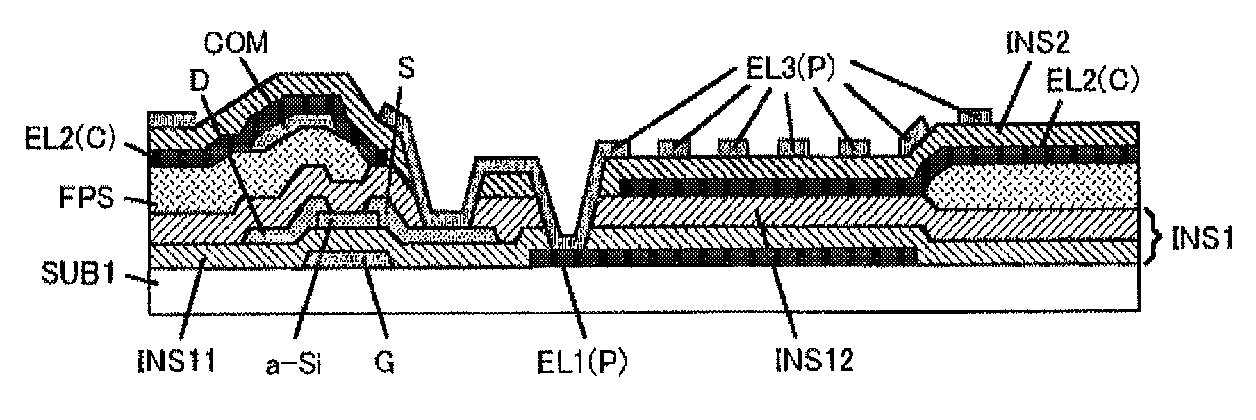 Liquid crystal display device having first, second, and third transparent electrodes wherein a second region of the second electrode protrudes from a first region